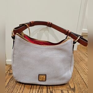 Dooney & Bourke Lilac Textured Lizard-Embossed Hobo with Brown Strap Accents